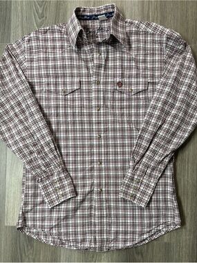 Wrangler GEORGE STRAIT Red Gray Plaid LS Pearl Snap Western Shirt Mens M